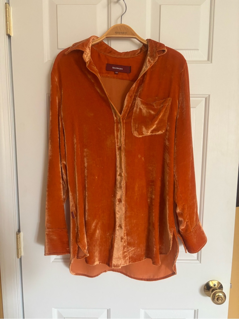 Sies Marjan Velvet Button-Front Shirt in Burnt Orange